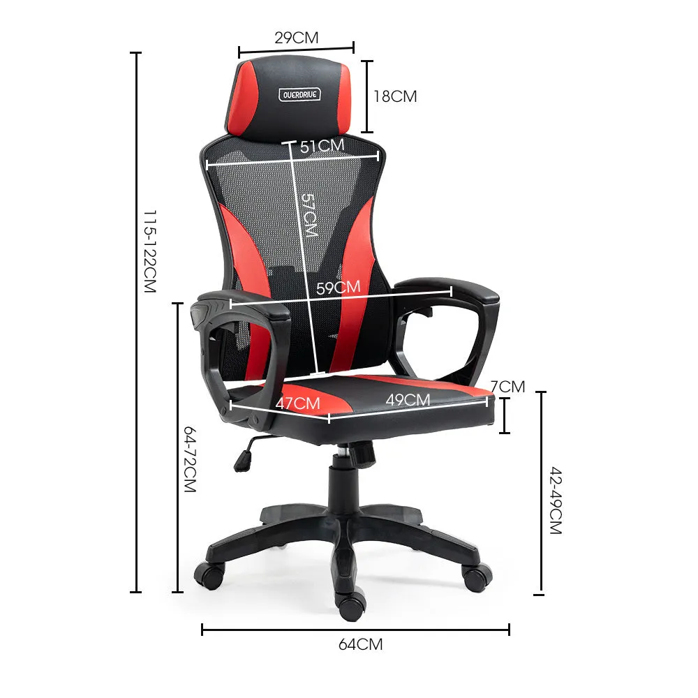 Ergonomic Mesh Gaming Chair with Lumbar Support, Recline - Overdrive